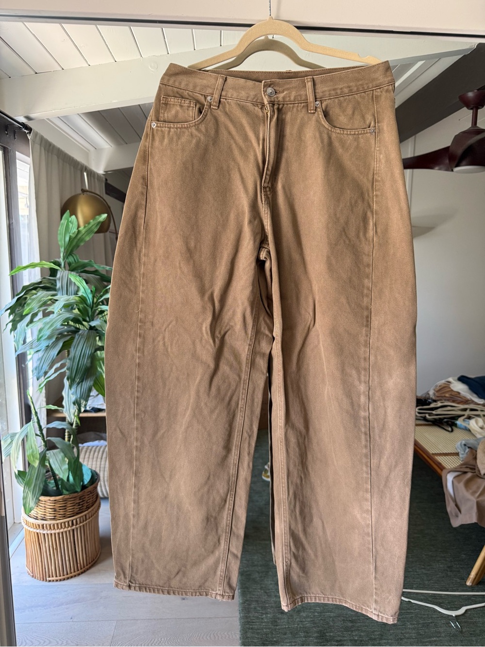 H&M Beige Wide-Leg Trousers